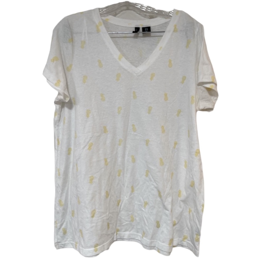 Cynthia Rowley Plus White Tshirt with Pineapples 1XL